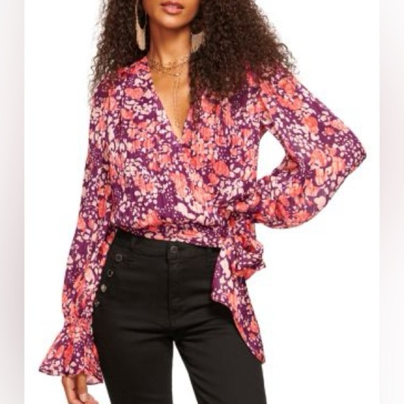 Ramy Brook Melody Floral Wrap Blouse Medium NWT Boho Chiffon - Picture 5 of 15